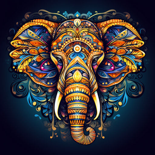Elephant coloring page, with ornamental motifs, ominous vibe