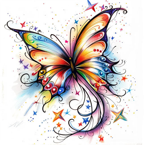 Tattoo sketch of a mystical butterfly with stars