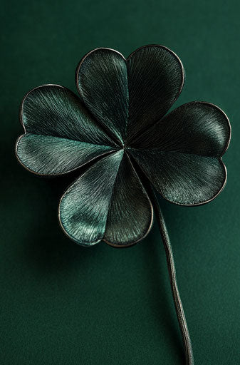 Four-leaf clover, dark green background, hyper-realistic photography