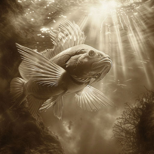 Angler fish in an ethereal sepia underwater scene