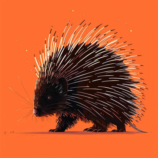 Realistic porcupine clipart on sunset orange background
