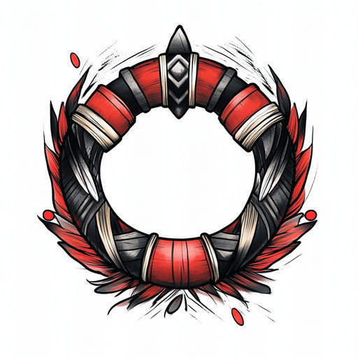 Bold black and red flat style bracelet tattoo for men