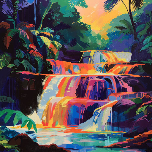 Sticky Waterfall in Thailand with bold, vibrant color palette