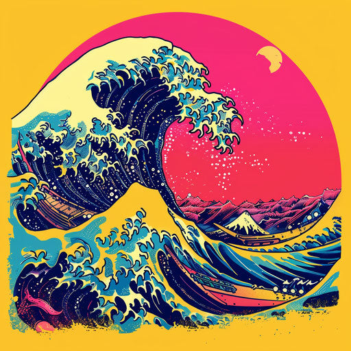 Japanese wave in pixel art clipart with bright colors