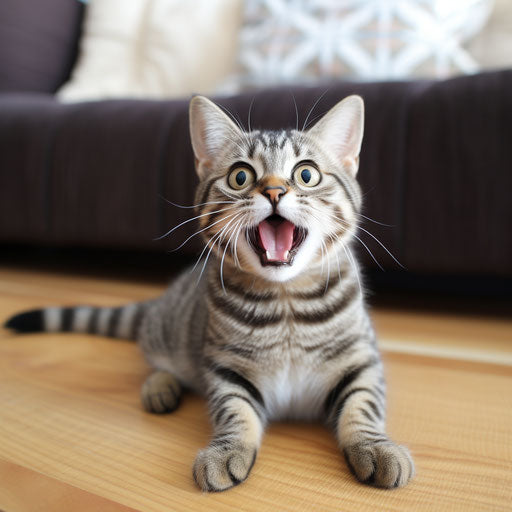 An American shorthair cat meows