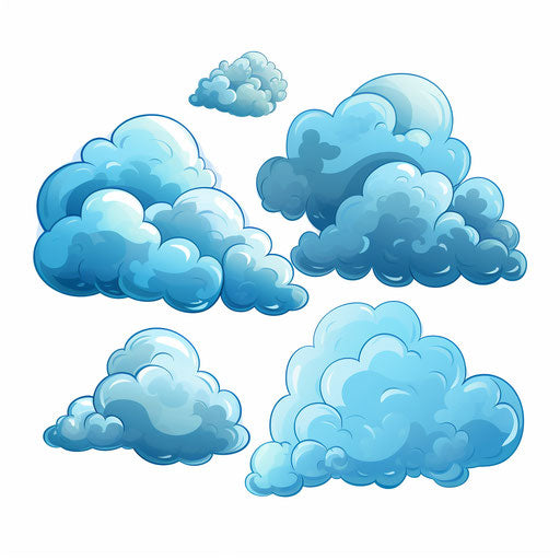 Cartoon clouds in the style of Oil painting, on a white background