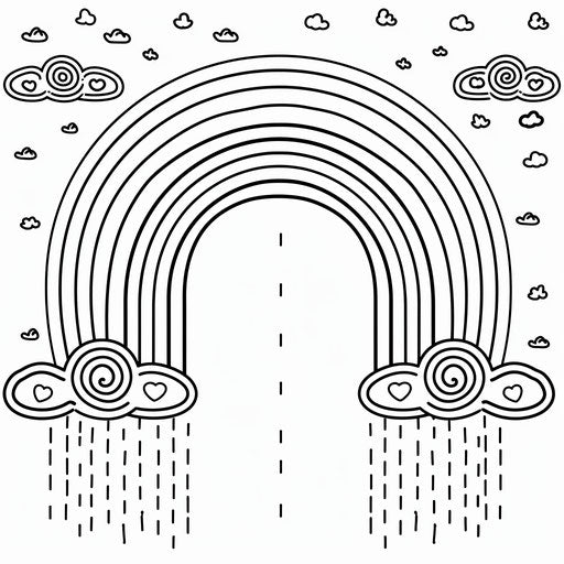 Simple and bold rainbow with fluffy clouds