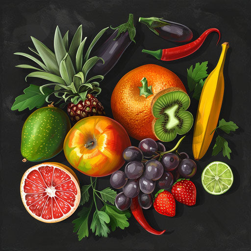 Fruits and vegetables clipart rendered in a realistic style