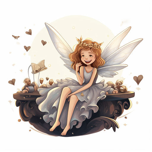 Tooth fairy illustration in chiaroscuro style on white