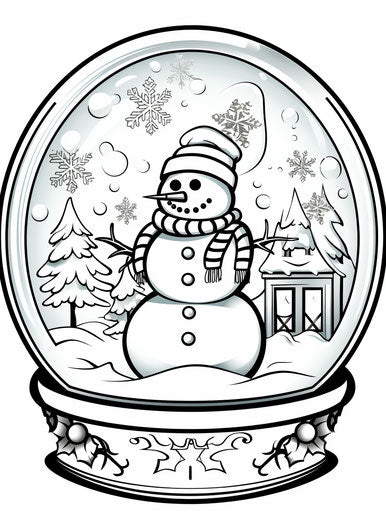 Snow globe snowman snowflakes coloring pages detailed style