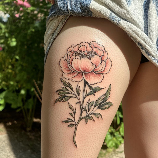 Simple flower tattoos with a single peony, in the style of Steve McNiven