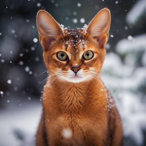 Abyssinian cat in the snow
