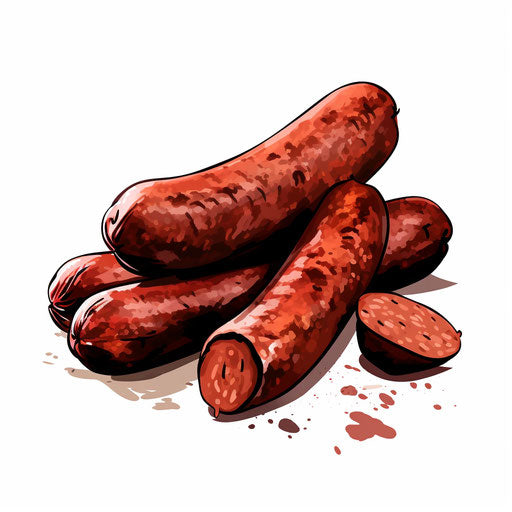 Sausage illustration in the style of Chiaroscuro Art, on white background