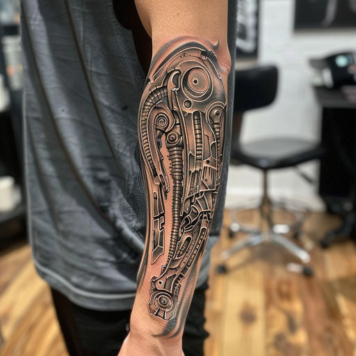 Biomechanical arm tattoo design