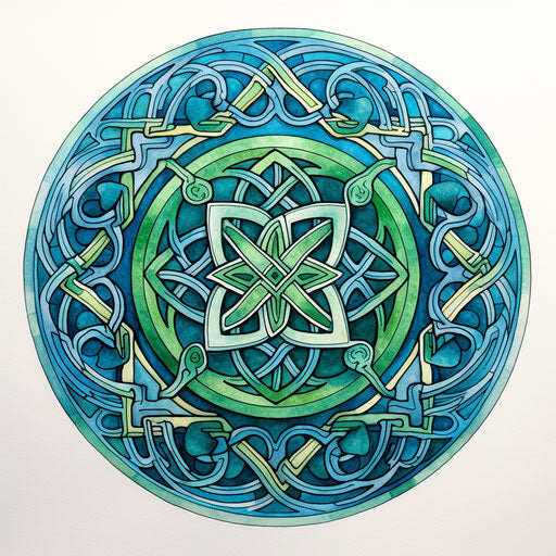 Celtic green and blue symbol on white paper