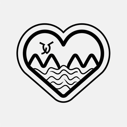 Black and white heart beat art with Aquarius symbol sticker on solid background