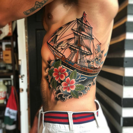 Rib tattoos men sailor motifs Sailor Jerry style