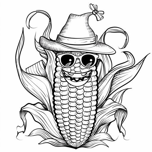 Whimsical corn character with hat and sunglasses