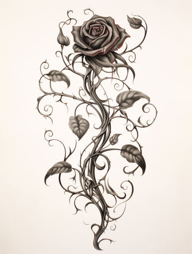 Rose tattoo design, vine style, airbrush art