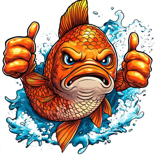 Humorous caricature of a koi fish with human characteristics