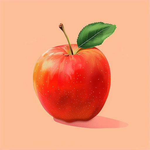 Realistic apple clipart on flat peach background, subtle light