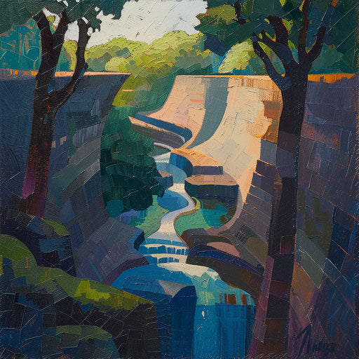 Minnehaha Falls, Minnesota, stylized angular landscape