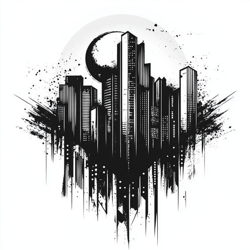 Mafia tattoo sketch with stylized city skyline at night