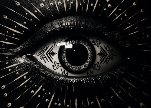 Satanic, Masonic, and Islamic symbols, person with shiny eyes