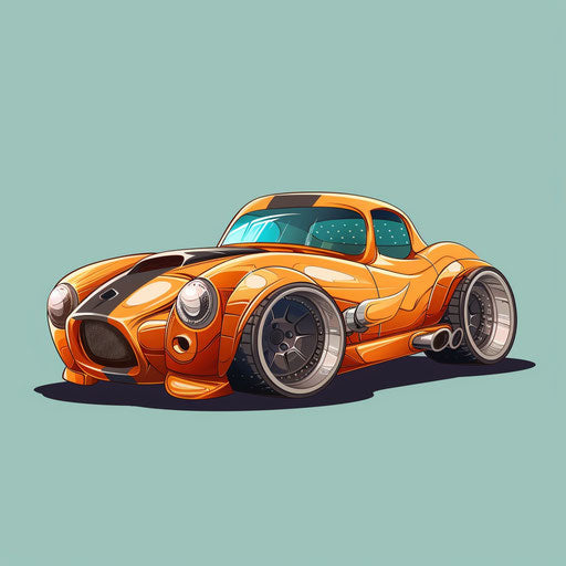 Car cartoon in photo realistic style with flat random color background