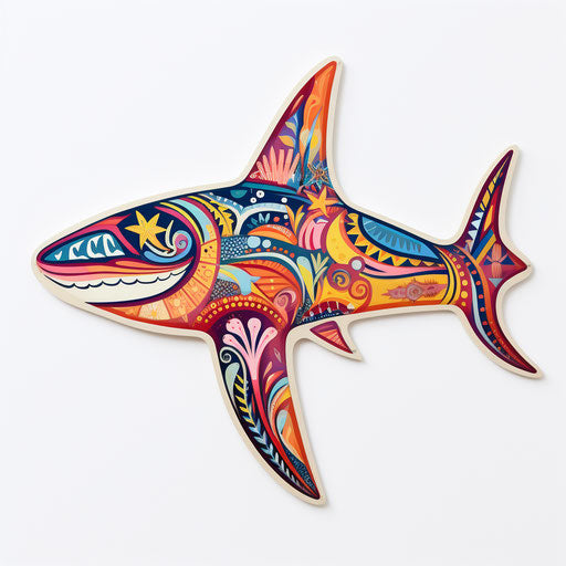 Colorful shark with paisley pattern, feminine art style
