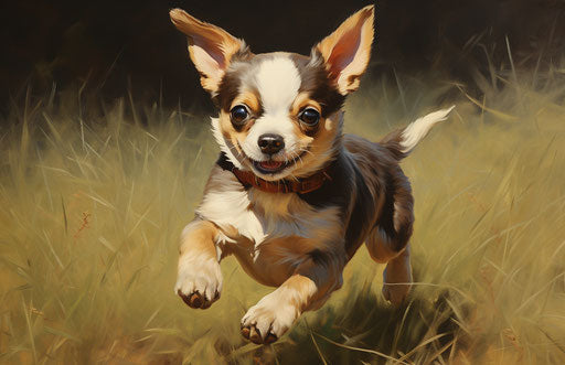 Chihuahua puppy running in a field