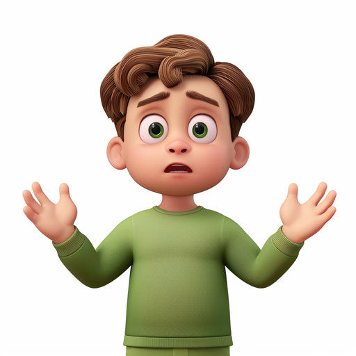 Highly confused person with raised hands, green shirt