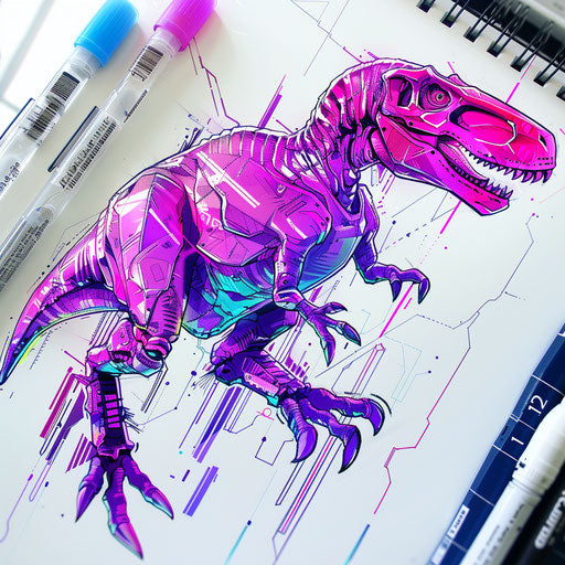 Futuristic cyberpunk dinosaur tattoo design