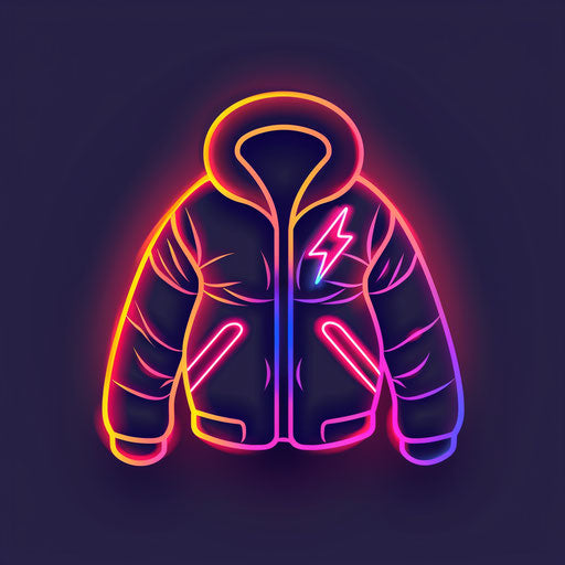 Retro clothing logo with neon colors on dark background