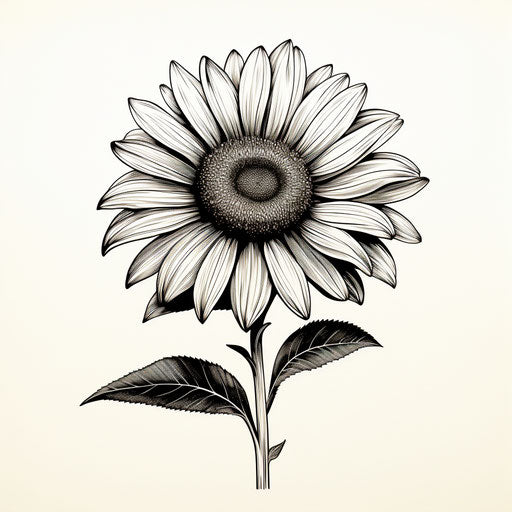 Black and white sunflower, feminine sticker art style