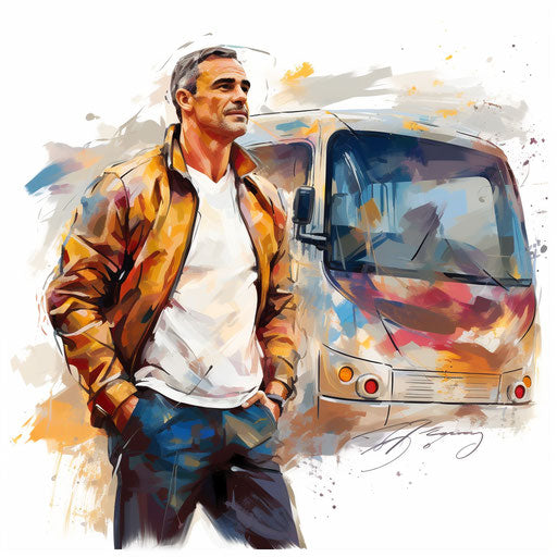 Coach illustration in the style of Impressionistic Art, on white background