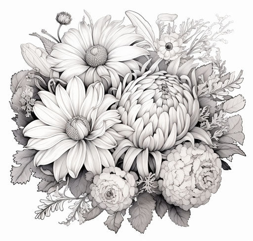 Bouquet of flowers in black and white, solarization effect