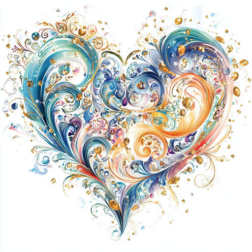 Heart-shaped design with swirling patterns and delicate details
