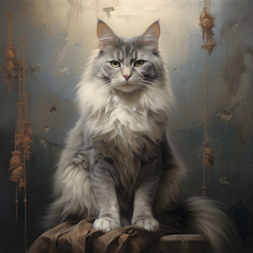 Grey cat on scratching tower, soft, cute, delicate markings