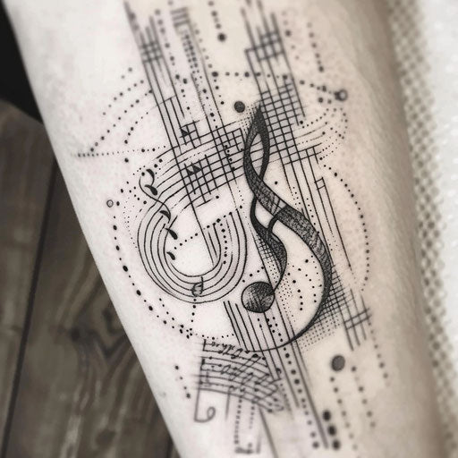 Music notes tattoo collection with diverse patterns on white