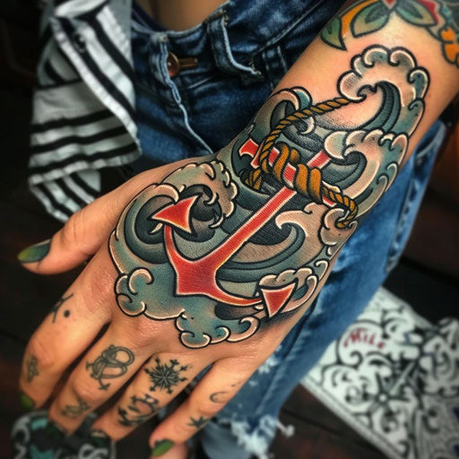 Classic nautical hand tattoo for women