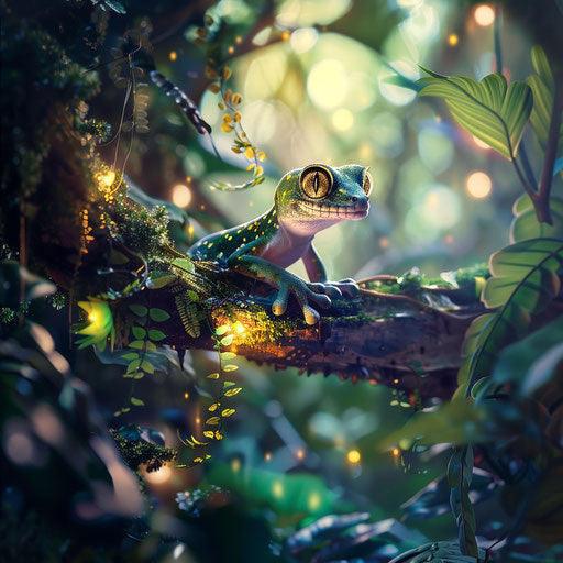 Gecko lizard in a magical rainforest