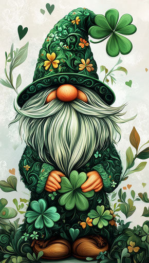 St. Patrick's Day gnome with clovers and green hat