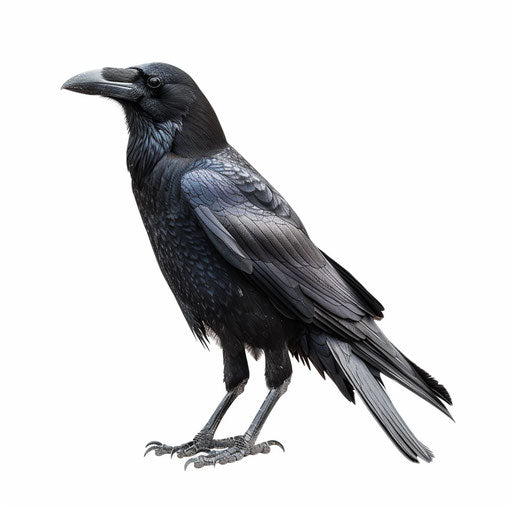 Realistic crow drawing on a flat white background