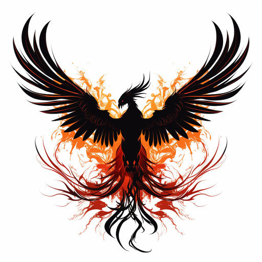 Black phoenix tattoo design on white background