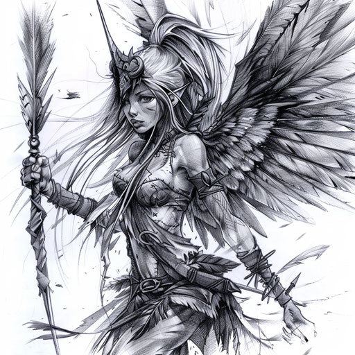 Fantasy warrior fairy tattoo ready for battle