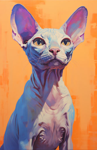 A Sphynx cat in front of an orange background