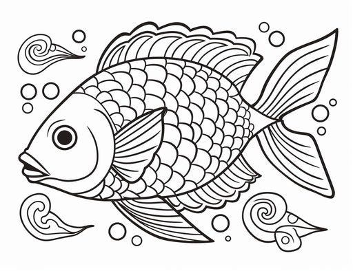 Drawing a fish coloring page, playful and captivating style