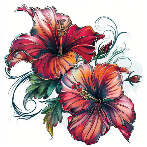 Hibiscus Tattoo Design Set
