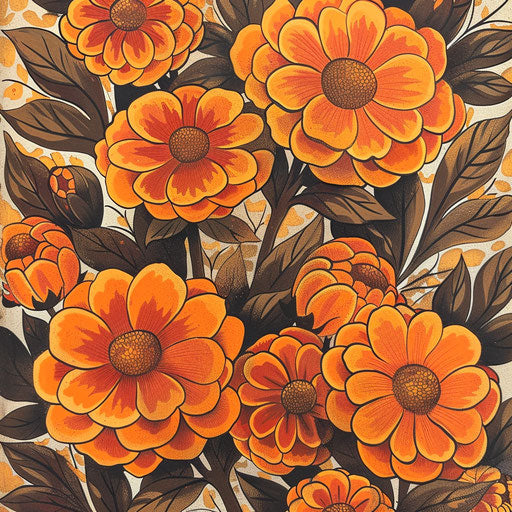 Retro tattoo sketch of marigolds with a 70s flare